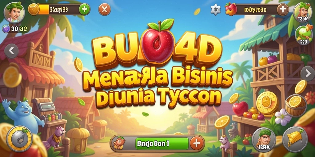 Screenshot gameplay BUAH4D menunjukkan aksi membangun kerajaan bisnis.