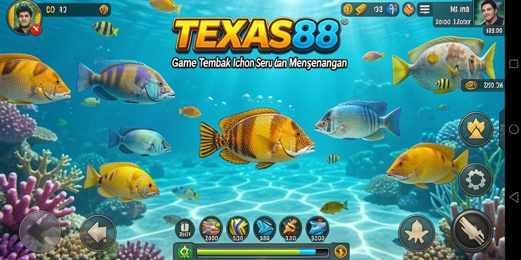 Tampilan gameplay TEXAS88 yang seru dengan aksi menembak ikan.